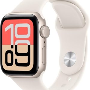 Apple Watch SE 3 GPS Smartwatch con caja de aluminio Midgnight con correa deportiva- S/M. Monitores de fitness y sueño, monitor de frecuencia cardíaca, pantalla siempre encendida, resistente al agua